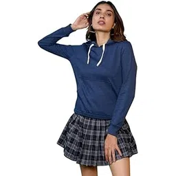 campus sutra Women's Hoodie Pocket for Casual Wear | Hood Neck | Long Sleeve | Drawstring Closure | Cotton Sweatshirt Crafted with Comfort Fit for Everyday Wear | Blue-picture-29
