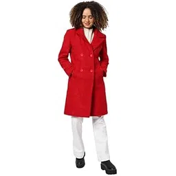 campus sutra Women's Long Coat For Casual Wear | Lapel Collar | Long Sleeve | Button Closure | Acrylic Long Coat Crafted With Comfort Fit For Everyday Wear | Scarlet Red-picture-12