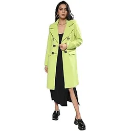 campus sutra Women's Long Coat with Faux Fur Neck for Casual Wear | Shawl Collar | Long Sleeve | Button Closure | Long Coat Crafted with Comfort Fit for Everyday Wear-picture-35