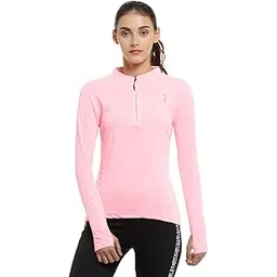 campus sutra Women's Midnight Black Basic Activewear T-Shirt for Casual Wear | Mock Neck | Long Sleeve | Half-Zipper Closure | Polyester Jersey T-Shirt Crafted with Comfort Fit for Everyday Wear-picture-11