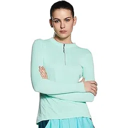 campus sutra Women's Midnight Black Basic Activewear T-Shirt for Casual Wear | Mock Neck | Long Sleeve | Half-Zipper Closure | Polyester Jersey T-Shirt Crafted with Comfort Fit for Everyday Wear-picture-32