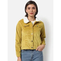 Campus Sutra Women's Mustard Corduroy Regular Fit Utility Jacket For Winter Wear-picture-33