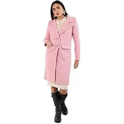 campus sutra Women's Polyester Blush Pink Double-Breasted Self-Design Long Coat For Casual Wear | Lapel Collar | Long Sleeve | Button Closure | Long Coat Crafted With Comfort Fit For Everyday Wear-picture-54