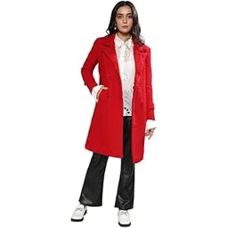 campus sutra Women's Polyester Double-Breasted Standard Length Long Coat For Casual Wear | Lapel Collar | Long Sleeve | Button Closure | Soft Coat Crafted With Comfort Fit For Everyday Wear-picture-27