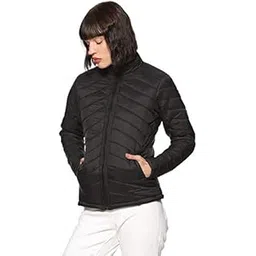 campus sutra Women's Quilted Puffer Jacket with Zip Closure for Casual Wear | Mock Neck | Long Sleeve | Zip Closure | Polyester Jacket Crafted with Comfort Fit for Everyday Wear-picture-10