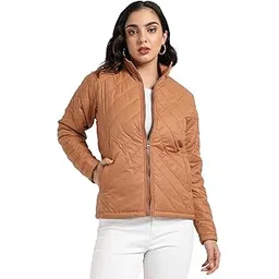 campus sutra Women's Quilted Puffer Jacket With Zip Closure For Casual Wear | Mock Neck | Long Sleeve | Zip Closure |Polyester Jacket Crafted With Comfort Fit For Everyday Wear-picture-26