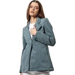campus sutra Women's Solid Regular Fit Blazer for Winter Wear | Collared Neck | Full Sleeve | Buttoned | Casual Jacket for Woman & Girl | Western Stylish Jacket for Women-picture-34
