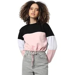 campus sutra Women's Sweatshirt Waist for Casual Wear | Crewneck | Long Sleeve | Drawstring Closure | Cotton Sweatshirt Crafted with Comfort Fit for Everyday Wear | Multicolor-picture-10