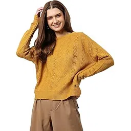 campus sutra Women's Yellow Regular Fit Sweater for Winter Wear | Round Neck Full Sleeve Woolen Casual Jacket Woman & Girl Western Stylish Women-picture-13
