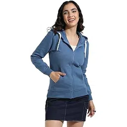 campus sutra Women's Zip-Front Hoodie with Angled Open Pockets for Casual Wear | Hooded Neck | Long Sleeve | Zipper Closure | Cotton Sweatshirt Crafted with Comfort Fit for Everyday Wear-picture-27