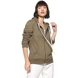campus sutra Women's Zip-Front Hoodie with Contrast Drawstring for Casual Wear | Hooded Neck | Long Sleeve | Zipper Closure | Cotton Sweatshirt Crafted with Comfort Fit for Everyday Wear-picture-43