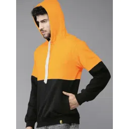 Campus Sutra Yellow & Black Cotton Regular Fit Colour Block Hooded Sweatshirt-picture-42