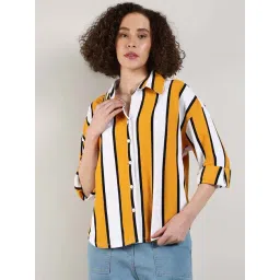 Campus Sutra Yellow Cotton Regular Fit Striped Shirt-picture-10