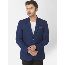 Canary London Men Navy Blue Solid Slim-Fit Single Breasted Woolen Blazer-picture-38