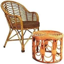 Cane Crafts Premium Chair with Table|Kursi|Garden Chair with Table|Chair for Living Room, Home, Bedroom, Kitchen, Office, Outdoor & Garden|Set of 1 Chair & 1 Table (Brown)-picture-20