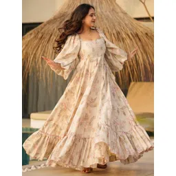 CaniBani Floral Printed Square Neck Puff Sleeve Maxi Dress-picture-24