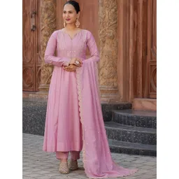 CaniBani Women Ethnic Motifs Embroidered Panelled Thread Work Kurta with Trousers & With Dupatta-picture-40