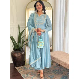 CaniBani Women Ethnic Motifs Embroidered Regular Thread Work Kurta with Trousers & With Dupatta-picture-35