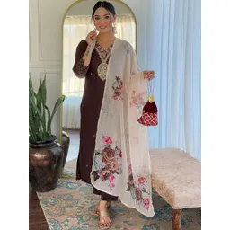 CaniBani Women Floral Embroidered Regular Kurta with Trousers & With Dupatta-picture-17