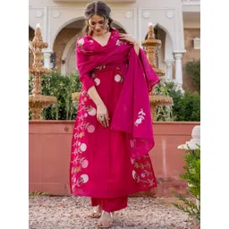 CaniBani Women Floral Embroidered Regular Thread Work Kurta with Trousers & With Dupatta-picture-37