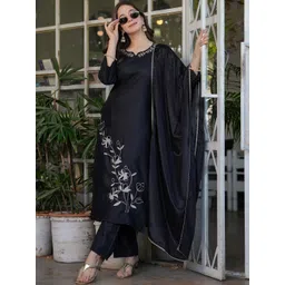 CaniBani Women Floral Embroidered Regular Thread Work Kurta with Trousers & With Dupatta-picture-13