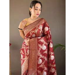 CaniBani Women Woven Design Zari Silk Blend Banarasi Saree-picture-25