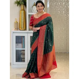 CaniBani Woven Design Zari Silk Blend Banarasi Saree-picture-20
