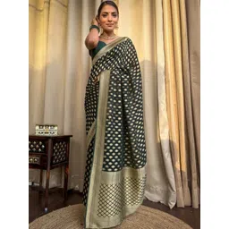 CaniBani Woven Design Zari Silk Blend Banarasi Saree-picture-27