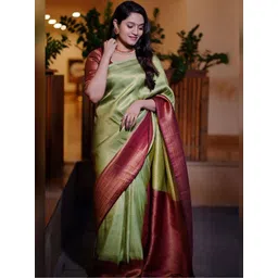 CaniBani Woven Design Zari Silk Blend Banarasi Saree-picture-22