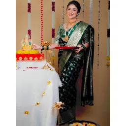CaniBani Woven Design Zari Silk Blend Banarasi Saree-picture-25
