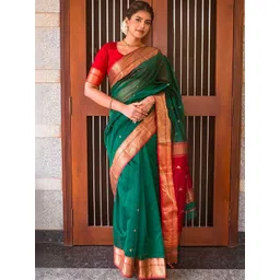 CaniBani Woven Design Zari Silk Blend Handloom Banarasi Saree-picture-37