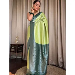 CaniBani Woven Design Zari Silk Blend Handloom Banarasi Saree-picture-34