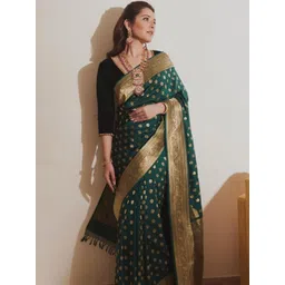 CaniBani Woven Design Zari Silk Blend Handloom Banarasi Saree-picture-36