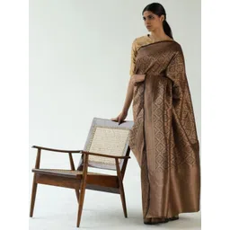 CANIZZARO Ethnic Motifs Woven Design Embllished Jacquard Silk Zari Banarasi Saree-picture-23