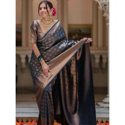 CANIZZARO Ethnic Motifs Woven Design Embllished Jacquard Silk Zari Banarasi Saree-picture-11