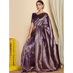 CANIZZARO Ethnic Motifs Zari Silk Blend Handloom Banarasi Saree-picture-17