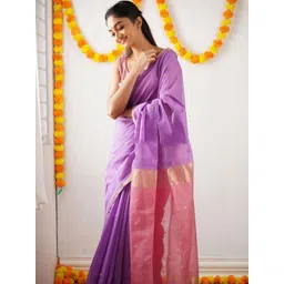 CANIZZARO Floral Printed Woven Design Zari Banarasi Saree-picture-30