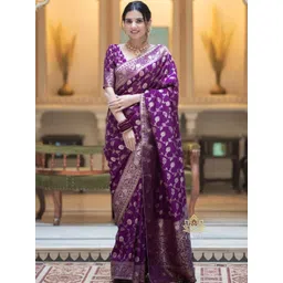 CANIZZARO Floral Woven Design Zari Jacquard Silk Banarasi Saree With Unstitched Blouse-picture-30