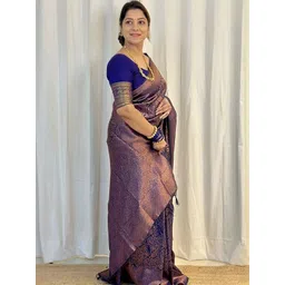 CANIZZARO Paisley Zari Banarasi Saree With Blouse Piece-picture-23