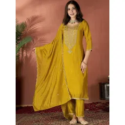 CANIZZARO Women Embroidered Regular Thread Work Kurta with Trousers & With Dupatta-picture-28