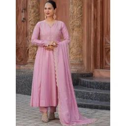 CANIZZARO Women Ethnic Motifs Embroidered Regular Thread Work Kurta with Trousers & With Dupatta-picture-41