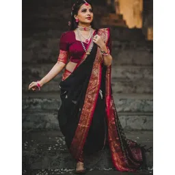 CANIZZARO Woven Design Zari Silk Blend Banarasi Saree-picture-32