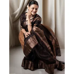 CANIZZARO Woven Design Zari Silk Blend Handloom Banarasi Saree-picture-19