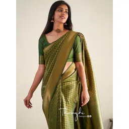 CANIZZARO Woven Design Zari Silk Blend Handloom Banarasi Saree-picture-41