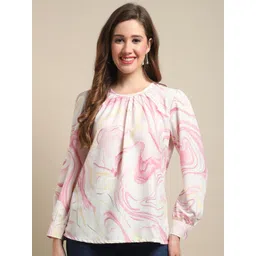 Cantabil Abstract Printed Cuffed Sleeves Regular Top-picture-31