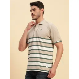 Cantabil Beige Regular Fit Striped Polo T-Shirt image 3