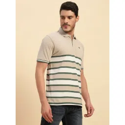 Cantabil Beige Regular Fit Striped Polo T-Shirt image 4