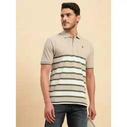 Cantabil Beige Regular Fit Striped Polo T-Shirt image 1