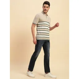 Cantabil Beige Regular Fit Striped Polo T-Shirt image 5