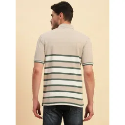 Cantabil Beige Regular Fit Striped Polo T-Shirt image 2